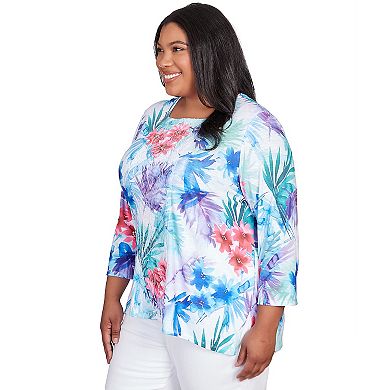 Plus Size Alfred Dunner Tropical Birds Lace Paneled Top