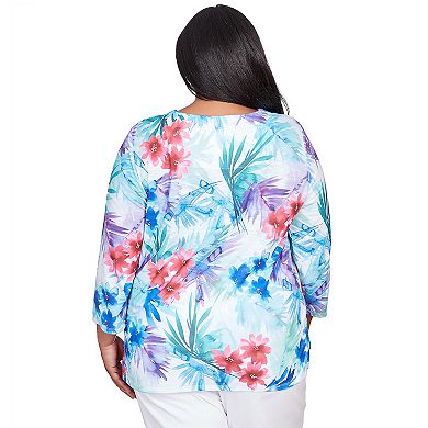 Plus Size Alfred Dunner Tropical Birds Lace Paneled Top