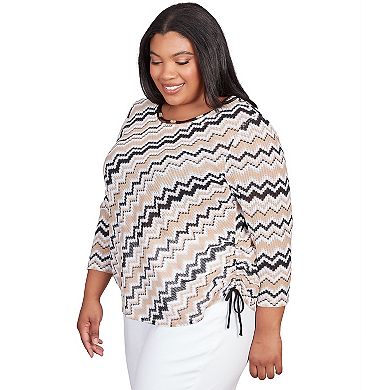 Plus Size Alfred Dunner Shimmering Chevron 3/4 Sleeve Top