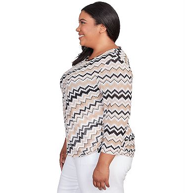 Plus Size Alfred Dunner Shimmering Chevron 3/4 Sleeve Top