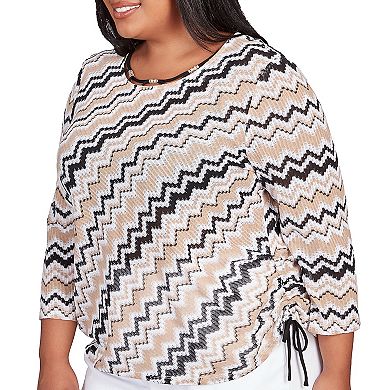 Plus Size Alfred Dunner Shimmering Chevron 3/4 Sleeve Top