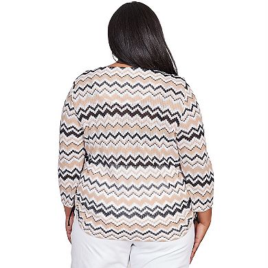 Plus Size Alfred Dunner Shimmering Chevron 3/4 Sleeve Top
