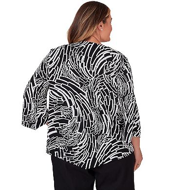 Plus Size Alfred Dunner Puff Print Geo Waves Top with Necklace