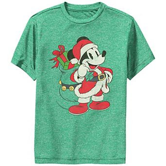 Boys Mickey Mouse Dressed As Santa Claus Distressed Design Performance Graphic Tee
