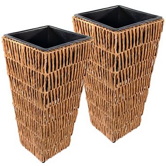 Sunnydaze 11 in Hyacinth Poly-Wicker Planter - Set of 2