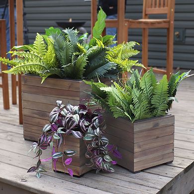 Sunnydaze 3-piece Acacia Square Planter Boxes With Liners
