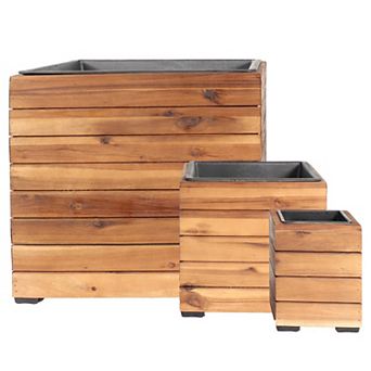 Sunnydaze 3 pc Square Wood Planter Box with Liner