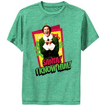 Boys Elf Santa! I Know Him! Performance Graphic Tee