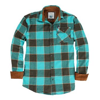 Gioberti Men's 100% Cotton Brushed Flannel Plaid Checkered Shirt with Corduroy Contrast