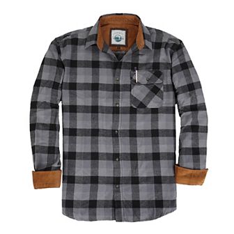 Gioberti Men's 100% Cotton Brushed Flannel Plaid Checkered Shirt with Corduroy Contrast