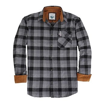 Gioberti Men's 100% Cotton Brushed Flannel Plaid Checkered Shirt with Corduroy Contrast