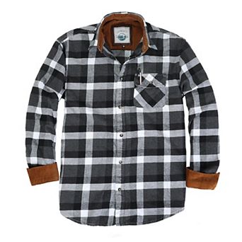 Gioberti Men's 100% Cotton Brushed Flannel Plaid Checkered Shirt with Corduroy Contrast
