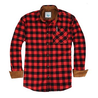 Gioberti Men's 100% Cotton Brushed Flannel Plaid Checkered Shirt with Corduroy Contrast