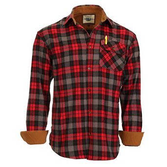 Gioberti Men's 100% Cotton Brushed Flannel Plaid Checkered Shirt with Corduroy Contrast