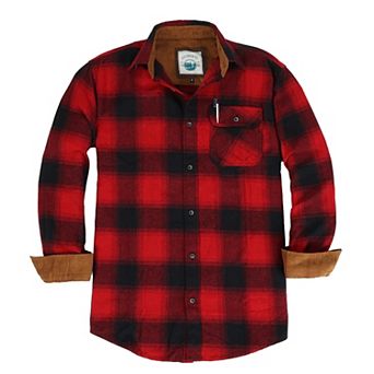 Gioberti Men's 100% Cotton Brushed Flannel Plaid Checkered Shirt with Corduroy Contrast