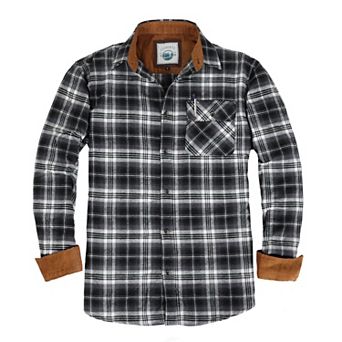 Gioberti Men's 100% Cotton Brushed Flannel Plaid Checkered Shirt with Corduroy Contrast