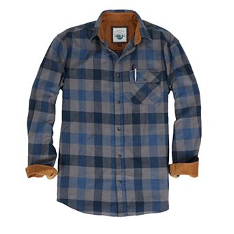 Gioberti Men's 100% Cotton Brushed Flannel Plaid Checkered Shirt with Corduroy Contrast