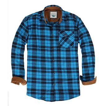 Gioberti Men's 100% Cotton Brushed Flannel Plaid Checkered Shirt with Corduroy Contrast
