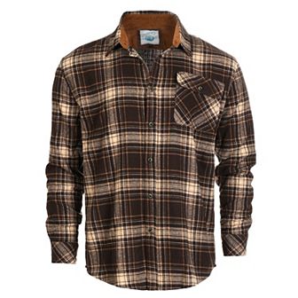 Gioberti Men's 100% Cotton Brushed Flannel Plaid Checkered Shirt with Corduroy Contrast