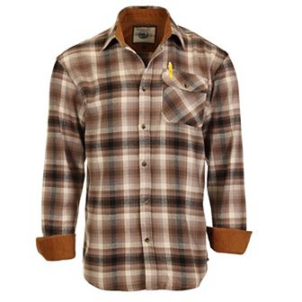 Gioberti Men's 100% Cotton Brushed Flannel Plaid Checkered Shirt with Corduroy Contrast