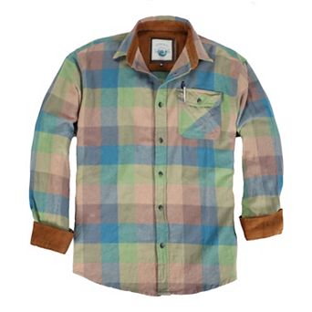 Gioberti Men's 100% Cotton Brushed Flannel Plaid Checkered Shirt with Corduroy Contrast