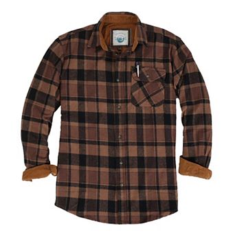 Gioberti Men's 100% Cotton Brushed Flannel Plaid Checkered Shirt with Corduroy Contrast