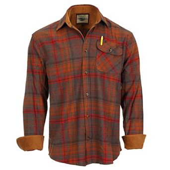 Gioberti Men's 100% Cotton Brushed Flannel Plaid Checkered Shirt with Corduroy Contrast
