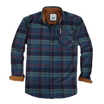 Gioberti Men's 100% Cotton Brushed Flannel Plaid Checkered Shirt with Corduroy Contrast