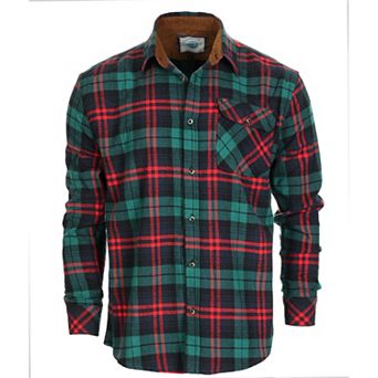 Gioberti Men's 100% Cotton Brushed Flannel Plaid Checkered Shirt with Corduroy Contrast