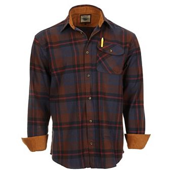 Gioberti Men's 100% Cotton Brushed Flannel Plaid Checkered Shirt with Corduroy Contrast