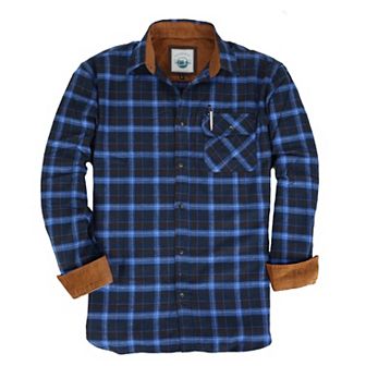 Gioberti Men's 100% Cotton Brushed Flannel Plaid Checkered Shirt with Corduroy Contrast