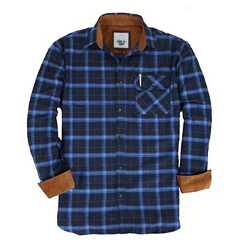 Gioberti Men's 100% Cotton Brushed Flannel Plaid Checkered Shirt with Corduroy Contrast
