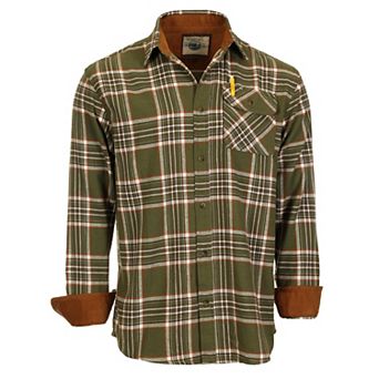 Gioberti Men's 100% Cotton Brushed Flannel Plaid Checkered Shirt with Corduroy Contrast