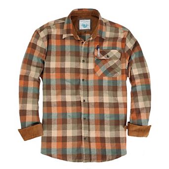 Gioberti Men's 100% Cotton Brushed Flannel Plaid Checkered Shirt with Corduroy Contrast