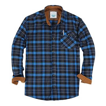 Gioberti Men's 100% Cotton Brushed Flannel Plaid Checkered Shirt with Corduroy Contrast