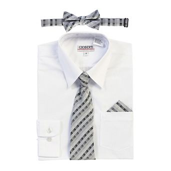 Gioberti Boy's Long Sleeve Dress Shirt + Plaid Tie, Bow Tie and Hanky