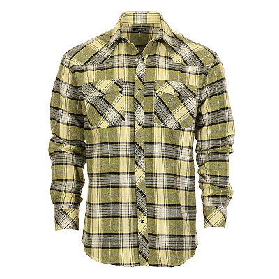 mens yellow plaid dress shirt Kimes Ranch Men's 4 Stroke Plaid Short Sleeve Shirt