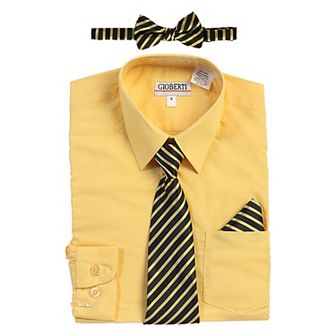 Gioberti Kid's Long Sleeve Dress Shirt + Stripe Tie, Bow Tie And Hanky