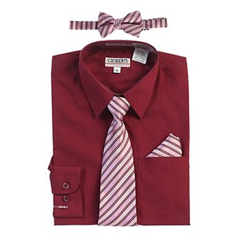Gioberti Kid's Long Sleeve Dress Shirt + Stripe Tie, Bow Tie And Hanky
