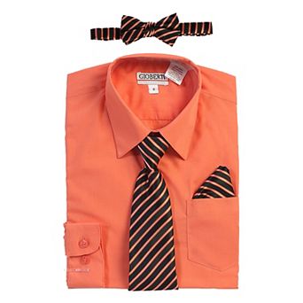 Gioberti Kid's Long Sleeve Dress Shirt + Stripe Tie, Bow Tie And Hanky