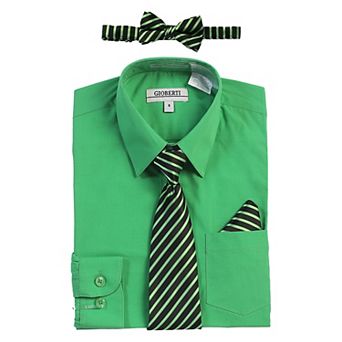 Gioberti Kid's Long Sleeve Dress Shirt + Stripe Tie, Bow Tie And Hanky