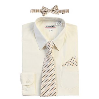 Gioberti Kid's Long Sleeve Dress Shirt + Stripe Tie, Bow Tie And Hanky