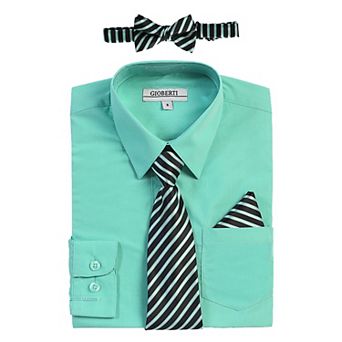 Gioberti Kid's Long Sleeve Dress Shirt + Stripe Tie, Bow Tie And Hanky