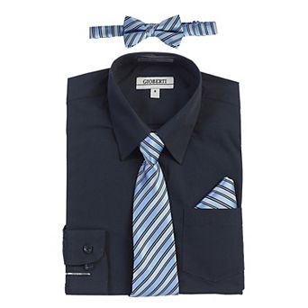 Gioberti Kid's Long Sleeve Dress Shirt + Stripe Tie, Bow Tie And Hanky
