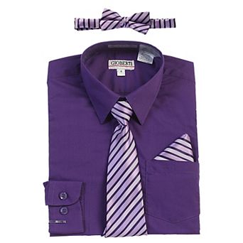 Gioberti Kid's Long Sleeve Dress Shirt + Stripe Tie, Bow Tie And Hanky