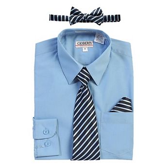 Gioberti Kid's Long Sleeve Dress Shirt + Stripe Tie, Bow Tie And Hanky