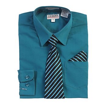 Gioberti Kid's Long Sleeve Dress Shirt + Stripe Tie, Bow Tie And Hanky