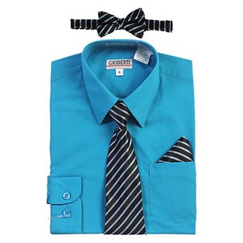 Gioberti Kid's Long Sleeve Dress Shirt + Stripe Tie, Bow Tie And Hanky