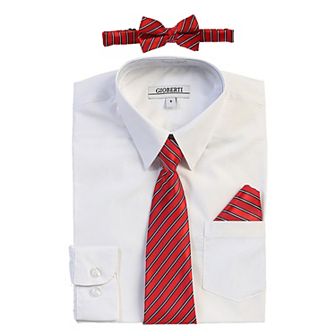 Gioberti Kid's Long Sleeve Dress Shirt + Stripe Tie, Bow Tie And Hanky