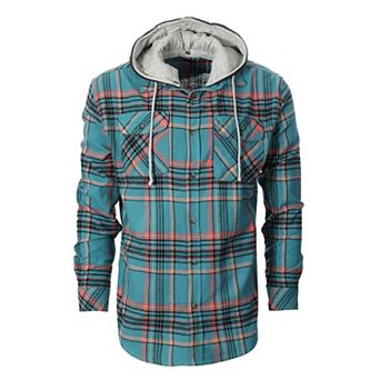 Gioberti Men's Removable Hoodie Plaid Checkered Flannel Button Down Shirt